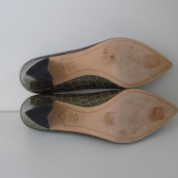 Joan & David olive green heels faux embossed reptile pumps size 8 1/2 M - Picture 4 of 9